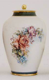 Pottery cremation urns - apricot rose design