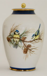 Pottery cremation urns - birds design