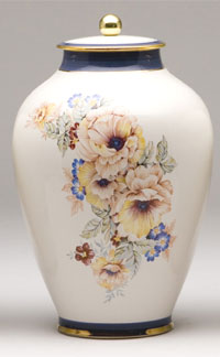 Pottery cremation urns - traditional bouquet design