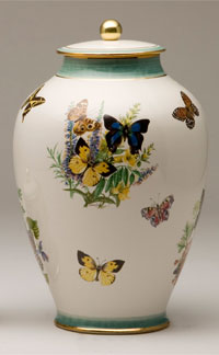 Pottery cremation urns - gum blossum design