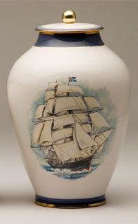 Pottery cremation urns - clipper ship design