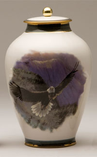 Pottery cremation urns - eagle design