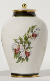 Pottery cremation urns - orchid design
