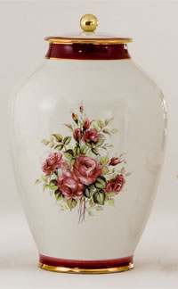 Pottery cremation urns - red roses design