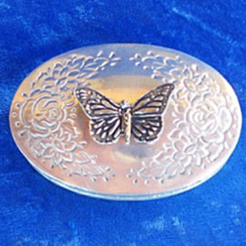 Pewter cremation urns - small round urn with butterfly ornament